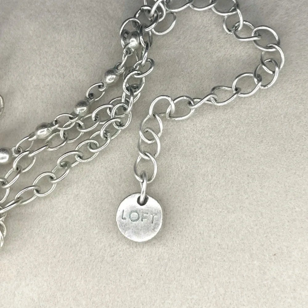 LOFT Ann Taylor Three-Strand Crystal Necklace, Silver Tone - Picture 3 of 4